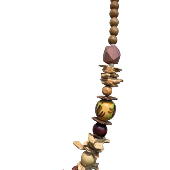 VTG 70s Boho Tribal Necklace Wood Beads Carved Elephant Pendant Earthy Artisan - Picture 12 of 14